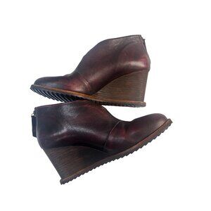 TRASK Tenley Wedge Ankle Bootie Boot  Sz 6.5 BURGUNDY Heel Boho Western